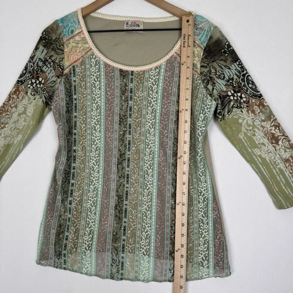 Vtg 90s‎ Lace Top Womens Large Pastel Pink Blue Phoebe Friends Festival Boho USA - Picture 14 of 16